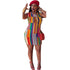 Colorful Print Stripe Slim Dress #Stripe #Print
