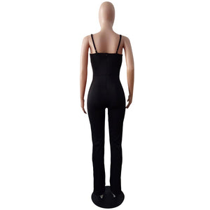 Women Straps Double-breasted Jumpsuit #Black SA-BLL55390-1 Women's Clothes and Jumpsuits & Rompers by Sexy Affordable Clothing