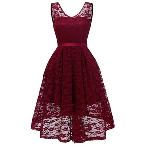 Lace Sleeveless Dovetail Bridesmaid Dress With Bow #Lace #Red #Vintage #A-Line #Slash Neck SA-BLL36162-3 Fashion Dresses and Midi Dress by Sexy Affordable Clothing