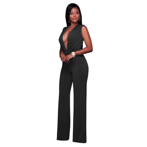 Sabella Black Plunging V-Neck Jumpsuit #Black SA-BLL55335-2 Women's Clothes and Jumpsuits & Rompers by Sexy Affordable Clothing