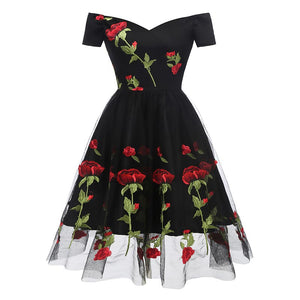 Romantic Rose Flower Lace Black Party Dresses #Lace #Off Shoulder #Print SA-BLL36205-1 Fashion Dresses and Midi Dress by Sexy Affordable Clothing
