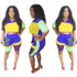Block Color Turn-down Neck Crop Top and Shorts #Print #Crop Top #Turn-Down Neck