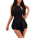 Round Neck Patchwork One-piece Short Romper #Black #Round Neck #Irregular SA-BLL55518-1 Women's Clothes and Jumpsuits & Rompers by Sexy Affordable Clothing