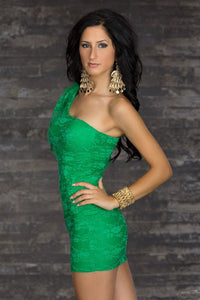 Sexy Green Lace Mini Dress One Shoulder Style  SA-BLL2439-1 Sexy Clubwear and Club Dresses by Sexy Affordable Clothing