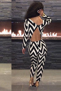 Black&White Zig Zag Jumpsuit  SA-BLL55113 Women's Clothes and Jumpsuits & Rompers by Sexy Affordable Clothing
