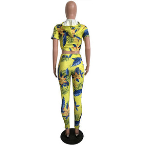 Casual Hooded Collar Floral Printed Two-Piece Pants Set #Short Sleeve #Two Piece #Hooded #Print SA-BLL282449-2 Sexy Clubwear and Pant Sets by Sexy Affordable Clothing