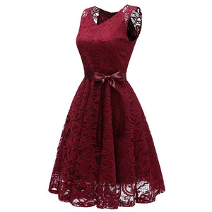 V-Neck Lace Sleeveless A-Line Evening Dress #Lace #Red #Sleeveless #V-Neck #A-Line SA-BLL36136-4 Fashion Dresses and Midi Dress by Sexy Affordable Clothing