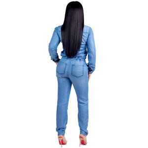 Fashion Motorsport Bandage Denim Jumpsuit #Long Sleeve #Denim #Bandage SA-BLL55607 Women's Clothes and Jumpsuits & Rompers by Sexy Affordable Clothing