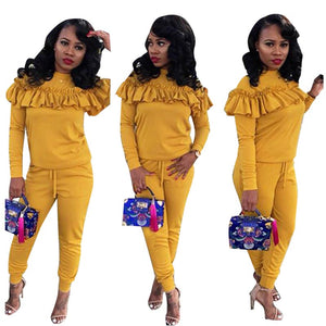 Women Ruffles Patchwork Casual Pant And Top #Yellow #Two Piece SA-BLL28052-2 Sexy Clubwear and Pant Sets by Sexy Affordable Clothing