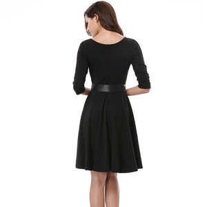 Belted Knee Length Vintage Dress #Black SA-BLL36189-3 Fashion Dresses and Skater & Vintage Dresses by Sexy Affordable Clothing
