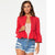 Sexy Puff Sleeves Ruffles Open Front Jacket Short Blazer Outwear #Tops #Red SA-BLL631-1 Women's Clothes and Blouses & Tops by Sexy Affordable Clothing