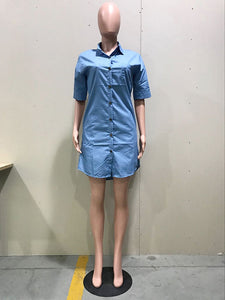 Turndown Collar Buttons Casual Denim Mini Dress #Short Sleeve #Denim SA-BLL2714 Fashion Dresses and Midi Dress by Sexy Affordable Clothing