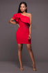 Red Single Ruffle Shoulder Mini Dress