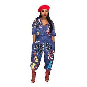 Euramerican Cartoon Printing One-piece Jumpsuits #Denim #Print SA-BLL55507-1 Women's Clothes and Jumpsuits & Rompers by Sexy Affordable Clothing