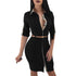 Half Sleeves Office Dress With Turn-down Collar #Black