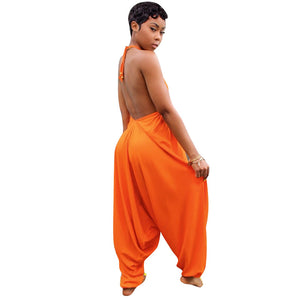 Halter Deep V-neck High Waisted Beachwear Long Jumpsuit #Orange #V Neck #Halter #High Waisted SA-BLL55524-5 Women's Clothes and Jumpsuits & Rompers by Sexy Affordable Clothing