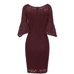 Hollow Out Plain Lace Bell Sleeve Bodycon Dress #Bodycon Dress #Red #Lace Dress SA-BLL2037-4 Fashion Dresses and Bodycon Dresses by Sexy Affordable Clothing