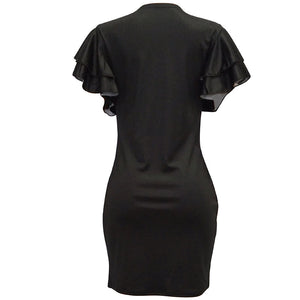 Kaira Ruffle Sleeve Graphic Mini Dress #Black #Round Neck #Ruffle Sleeve SA-BLL282511-4 Fashion Dresses and Mini Dresses by Sexy Affordable Clothing