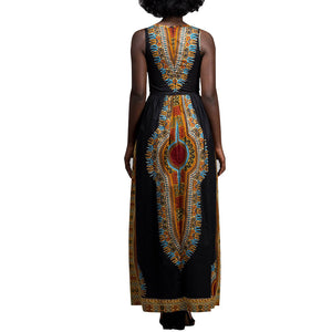 Dashiki Print Gathered Maxi Dress - Vlisco African Print #Sleeveless #Zipper #Print #Dashiki #African SA-BLL51164-2 Fashion Dresses and Maxi Dresses by Sexy Affordable Clothing