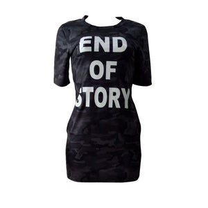 Letter Printed Short Sleeve Sexy Camouflage Dress #Black SA-BLL27930 Fashion Dresses and Mini Dresses by Sexy Affordable Clothing