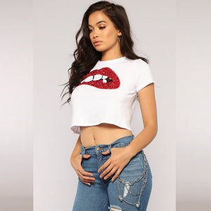 Up To No Good Embellished Tee - White #White #Embellished Lips SA-BLL705 Women's Clothes and Blouses & Tops by Sexy Affordable Clothing