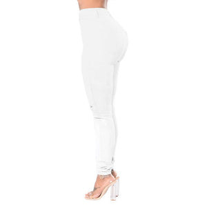 High Waist White Ripped Jeans #White #Jeans SA-BLL605 Women's Clothes and Jeans by Sexy Affordable Clothing