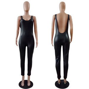 Black PU Low Back Sexy Vest Jumpsuit #Jumpsuit #Black SA-BLL55406 Women's Clothes and Jumpsuits & Rompers by Sexy Affordable Clothing