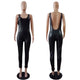 Black PU Low Back Sexy Vest Jumpsuit #Jumpsuit #Black SA-BLL55406 Women's Clothes and Jumpsuits & Rompers by Sexy Affordable Clothing