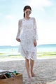 White Long Sleeve O-Neck See Through Sexy Lace Embroidered Beach  SA-BLL38242 Sexy Swimwear and Cover-Ups & Beach Dresses by Sexy Affordable Clothing