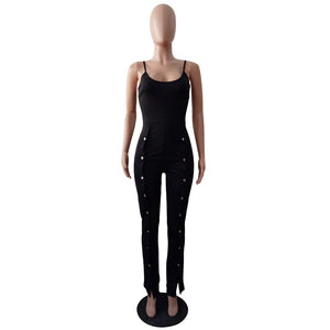 Women Straps Double-breasted Jumpsuit #Black SA-BLL55390-1 Women's Clothes and Jumpsuits & Rompers by Sexy Affordable Clothing