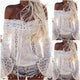 Solid Lace Floral Off Shoulder Blouse without Necklace #White # SA-BLL581-2 Women's Clothes and Blouses & Tops by Sexy Affordable Clothing