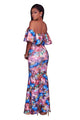 Veronique Blue Multi-Color Floral Print Off-The-Shoulder Maxi Dress #Blue SA-BLL51404 Fashion Dresses and Maxi Dresses by Sexy Affordable Clothing