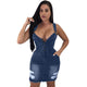 Denim Wide Straps V-neck Bodycon Dress #V-Neck #Denim #Button #Wide Straps SA-BLL2066-2 Fashion Dresses and Mini Dresses by Sexy Affordable Clothing