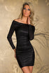 Off Shoulder Long Sleeve Metallic Party Dress Bodycon Shimmer