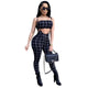 Printed Grid Two Pc Sets Rompers #Black #Two Piece SA-BLL28151-1 Sexy Clubwear and Pant Sets by Sexy Affordable Clothing