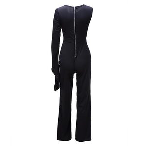 Occasional Plain Jumpsuit with Single Wide Sleeves #Jumpsuit #Black SA-BLL55397-1 Women's Clothes and Jumpsuits & Rompers by Sexy Affordable Clothing