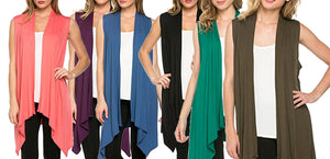 Women's Solid Color Sleeveless Asymetric Hem Open Front Cardigan