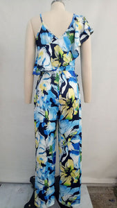 Flower Print Jumpsuit With Irregular Shoulders #Print #Irregular SA-BLL55527-2 Women's Clothes and Jumpsuits & Rompers by Sexy Affordable Clothing