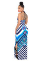 Blue Tribal Print Halter Backless Slit Sexy Bodycon Maxi Dress #Mini Dress #Blue SA-BLL51408-1 Fashion Dresses and Maxi Dresses by Sexy Affordable Clothing