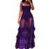 Black Mesh Long Halter Dress With Ruffled Hem #Purple #Mesh #Halter #Ruffle