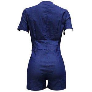 Sexy V Neck Blue Denim One-piece Romper #Denim SA-BLL55504 Women's Clothes and Jumpsuits & Rompers by Sexy Affordable Clothing