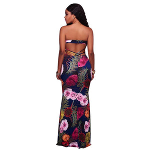 Bahamas Navy-Blue Multi-Color Print Key-Hole Back Maxi Dress #Maxi Dress #Blue SA-BLL5018-2 Fashion Dresses and Maxi Dresses by Sexy Affordable Clothing