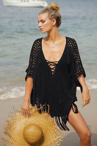 New Romantics Fringe Kaftan #Black SA-BLL38437-4 Sexy Swimwear and Cover-Ups & Beach Dresses by Sexy Affordable Clothing