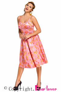 Pink Pin-up Digital Floral Swing Vintage Dress