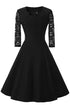 Fashion Lace Stitching Midi Dress #Black