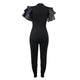 Printed Lips Leather Lotus Sleeve Jumpsuit Pants #Black SA-BLL55195 Women's Clothes and Jumpsuits & Rompers by Sexy Affordable Clothing