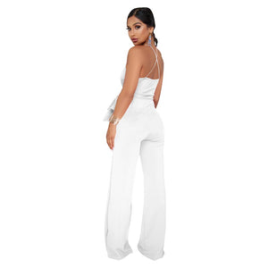 Straps Halter Women's Wide Leg Jumpsuits #White #Straps #Deep-V SA-BLL55514-7 Women's Clothes and Jumpsuits & Rompers by Sexy Affordable Clothing