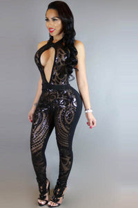 Black Sequin Jumpsuit  SA-BLL55268-2 Women's Clothes and Jumpsuits & Rompers by Sexy Affordable Clothing