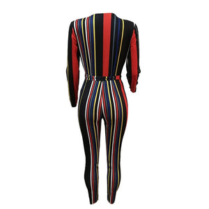 Colorful Sexy Strippes Deep-V Jumpsuit #Jumpsuit #Stripe #V-Neck SA-BLL55434-3 Women's Clothes and Jumpsuits & Rompers by Sexy Affordable Clothing