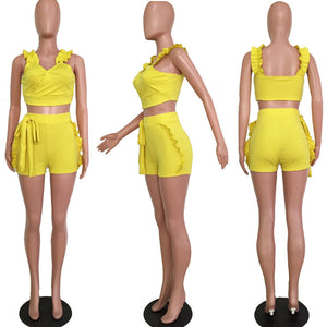 Sexy Straps Crop Top and Shorts #Yellow #Crop Top #Straps SA-BLL282677-2 Sexy Clubwear and Pant Sets by Sexy Affordable Clothing